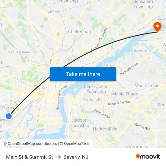 Main St & Summit St to Beverly, NJ map