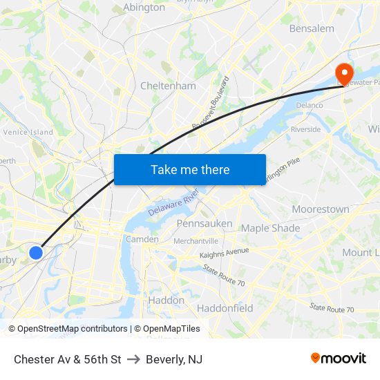 Chester Av & 56th St to Beverly, NJ map