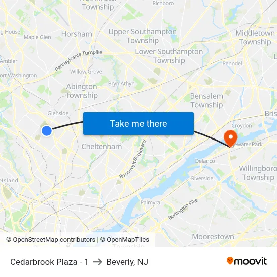 Cedarbrook Plaza - 1 to Beverly, NJ map