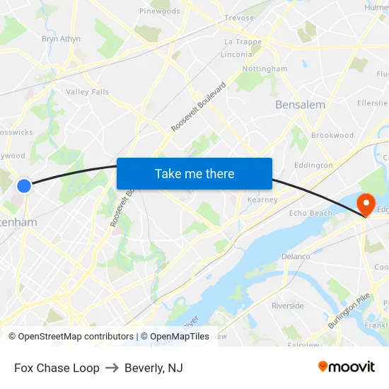 Fox Chase Loop to Beverly, NJ map