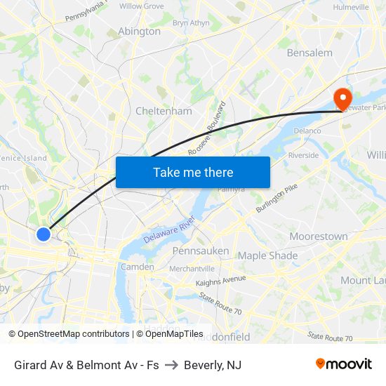 Girard Av & Belmont Av - Fs to Beverly, NJ map