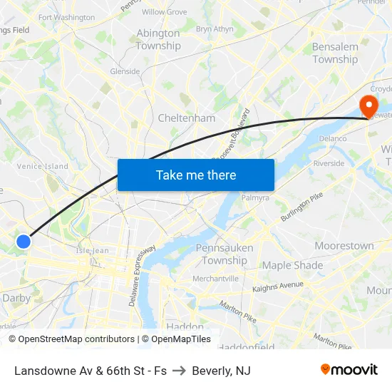 Lansdowne Av & 66th St - Fs to Beverly, NJ map