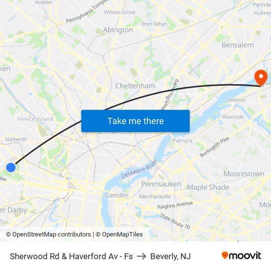 Sherwood Rd & Haverford Av - Fs to Beverly, NJ map