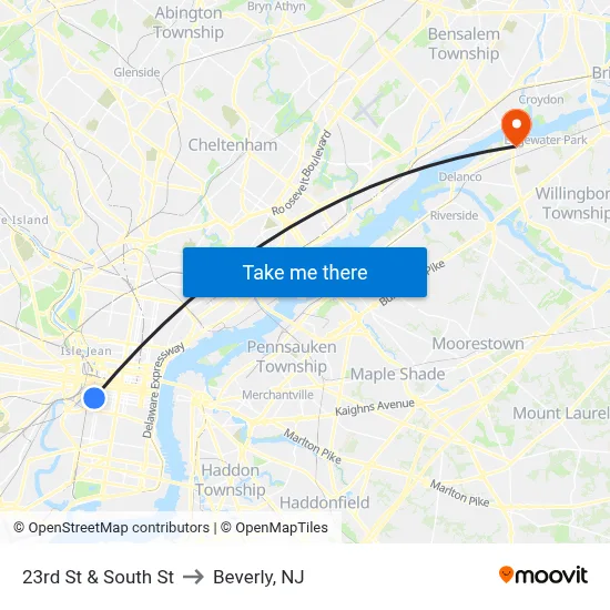23rd St & South St to Beverly, NJ map