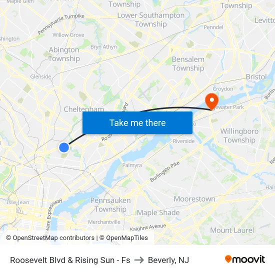 Roosevelt Blvd & Rising Sun - Fs to Beverly, NJ map