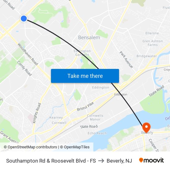 Southampton Rd & Roosevelt Blvd - FS to Beverly, NJ map