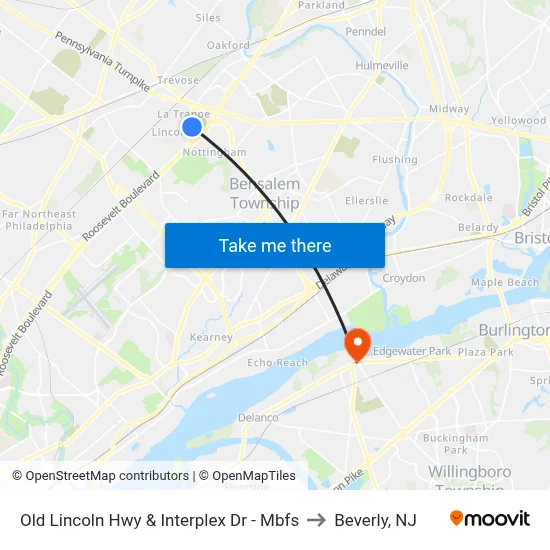 Old Lincoln Hwy & Interplex Dr - Mbfs to Beverly, NJ map