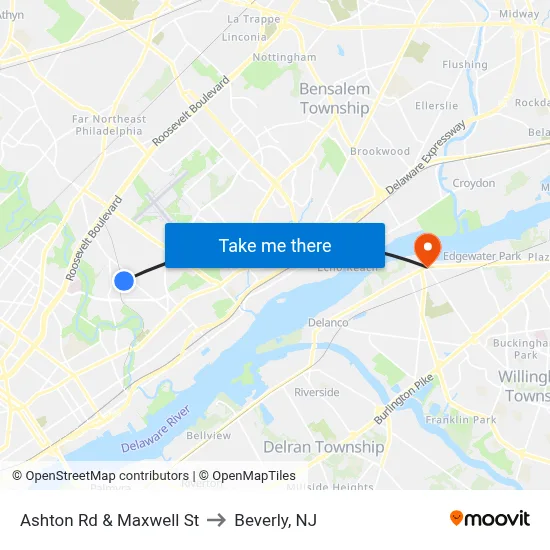 Ashton Rd & Maxwell St to Beverly, NJ map