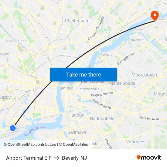 Airport Terminal E F to Beverly, NJ map