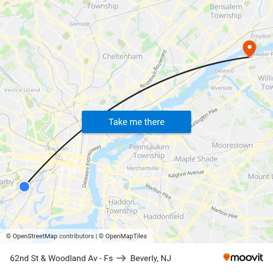 62nd St & Woodland Av - Fs to Beverly, NJ map