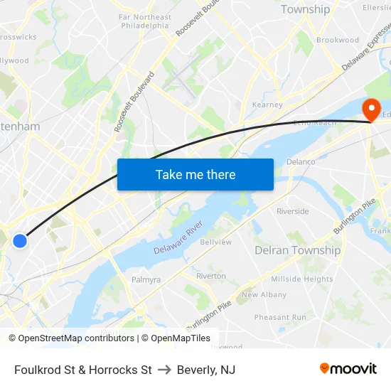 Foulkrod St & Horrocks St to Beverly, NJ map