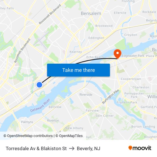 Torresdale Av & Blakiston St to Beverly, NJ map