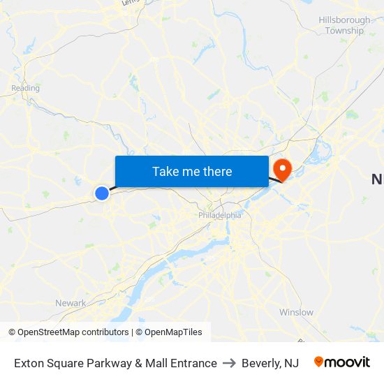 Exton Square Parkway & Mall Entrance to Beverly, NJ map