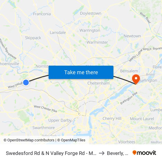 Swedesford Rd & N Valley Forge Rd - Mbfs to Beverly, NJ map