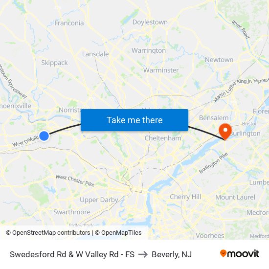 Swedesford Rd & W Valley Rd - FS to Beverly, NJ map