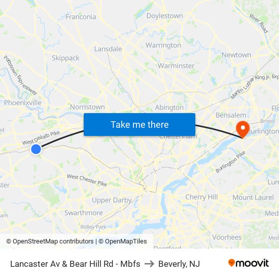 Lancaster Av & Bear Hill Rd - Mbfs to Beverly, NJ map