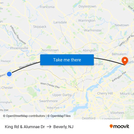 King Rd & Alumnae Dr to Beverly, NJ map