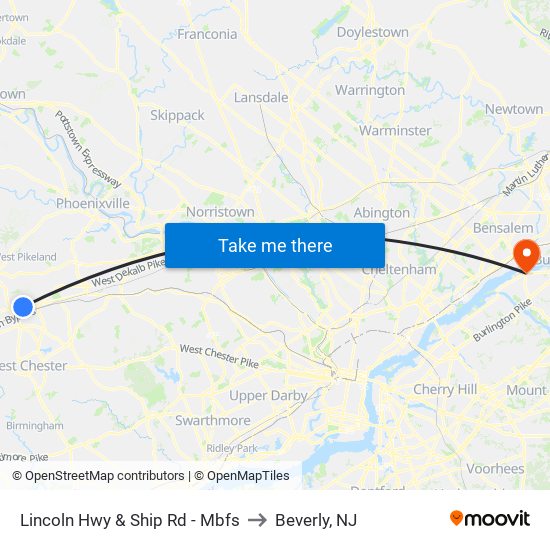 Lincoln Hwy & Ship Rd - Mbfs to Beverly, NJ map