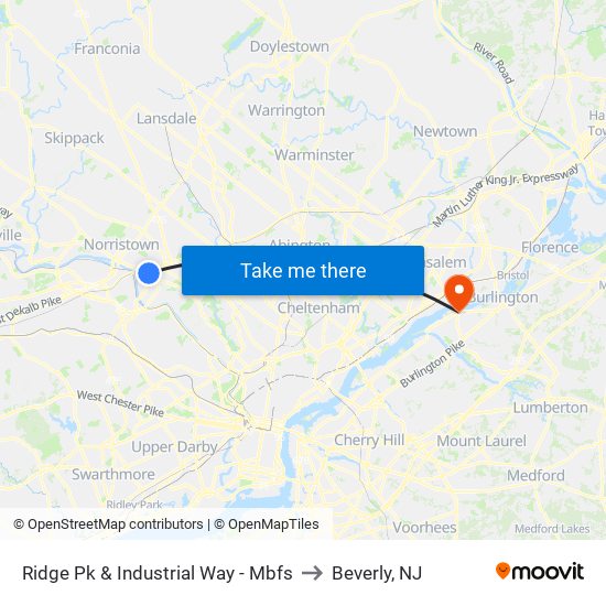 Ridge Pk & Industrial Way - Mbfs to Beverly, NJ map