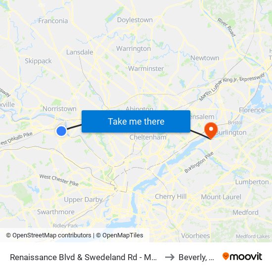 Renaissance Blvd & Swedeland Rd - Mbfs to Beverly, NJ map
