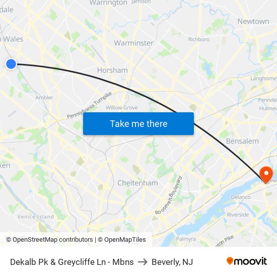 Dekalb Pk & Greycliffe Ln - Mbns to Beverly, NJ map