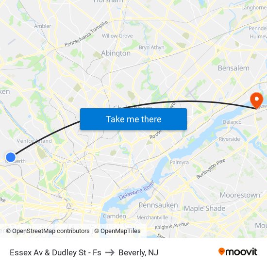 Essex Av & Dudley St - Fs to Beverly, NJ map