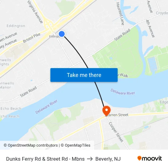 Dunks Ferry Rd & Street Rd - Mbns to Beverly, NJ map