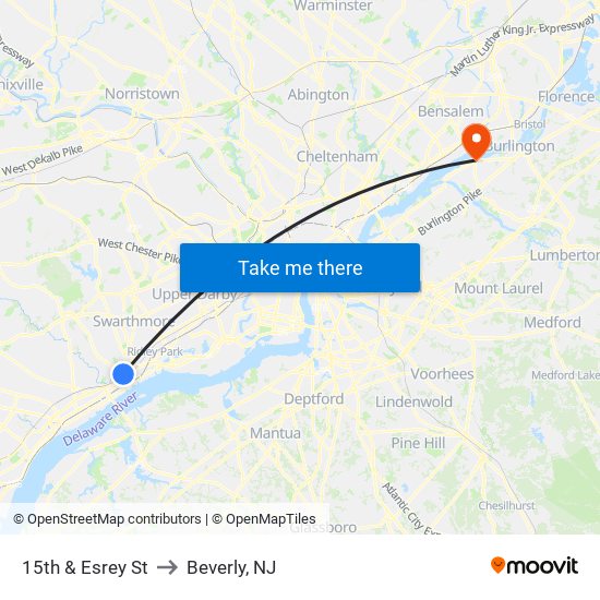 15th & Esrey St to Beverly, NJ map