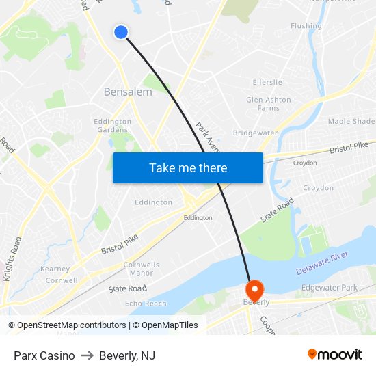 Parx Casino to Beverly, NJ map