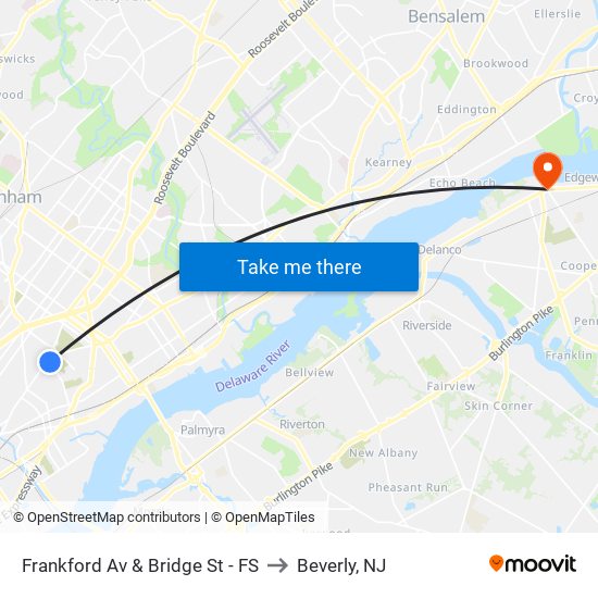 Frankford Av & Bridge St - FS to Beverly, NJ map