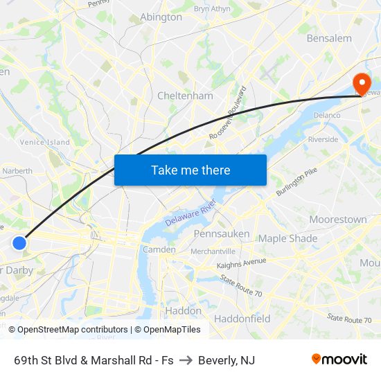 69th St Blvd & Marshall Rd - Fs to Beverly, NJ map