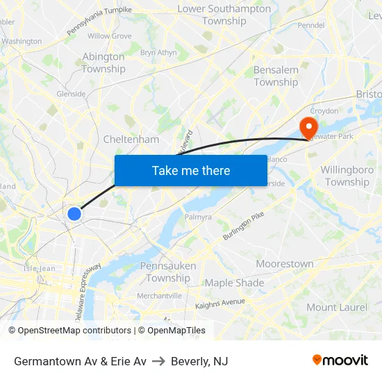 Germantown Av & Erie Av to Beverly, NJ map