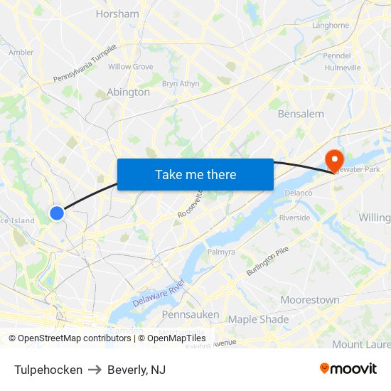 Tulpehocken to Beverly, NJ map