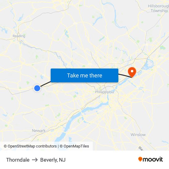 Thorndale to Beverly, NJ map