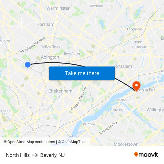 North Hills to Beverly, NJ map