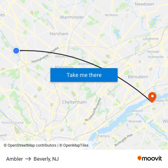 Ambler to Beverly, NJ map