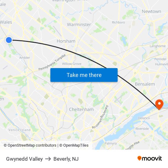 Gwynedd Valley to Beverly, NJ map