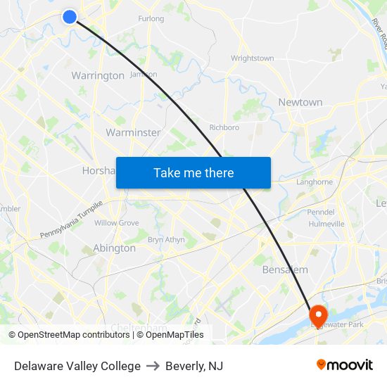 Delaware Valley College to Beverly, NJ map