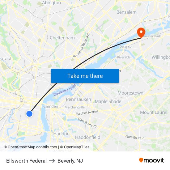 Ellsworth Federal to Beverly, NJ map