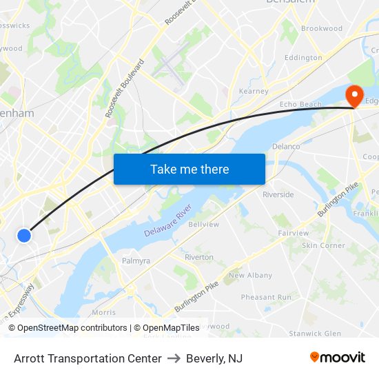 Arrott Transportation Center to Beverly, NJ map