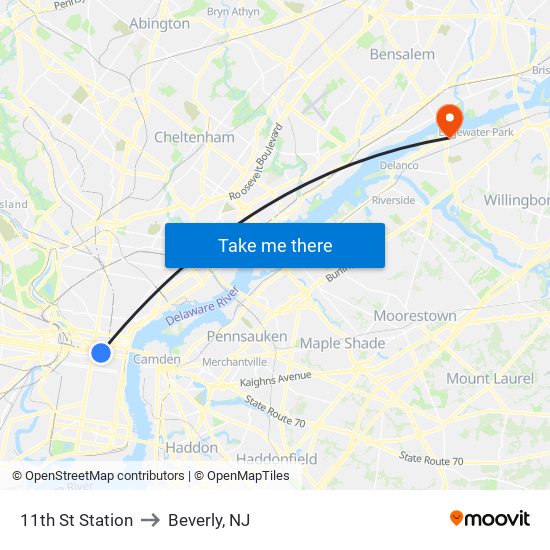 11th St Station to Beverly, NJ map