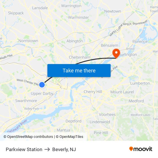 Parkview Station to Beverly, NJ map