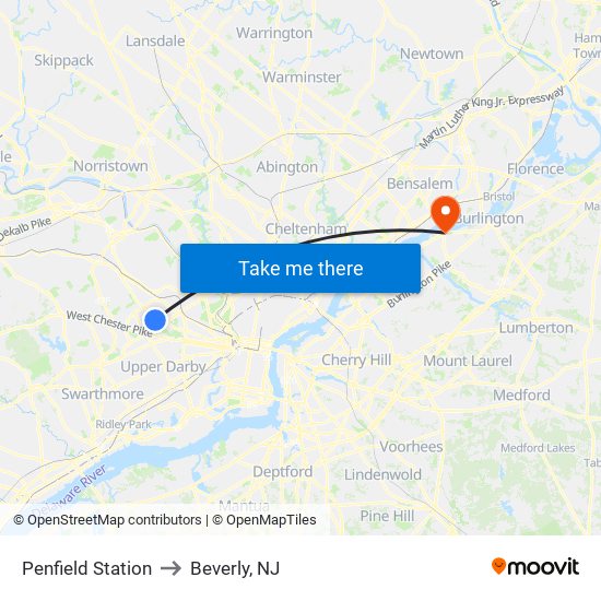 Penfield Station to Beverly, NJ map