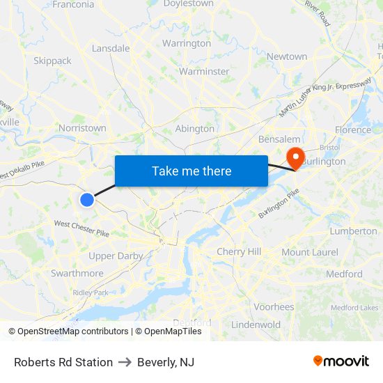 Roberts Rd Station to Beverly, NJ map