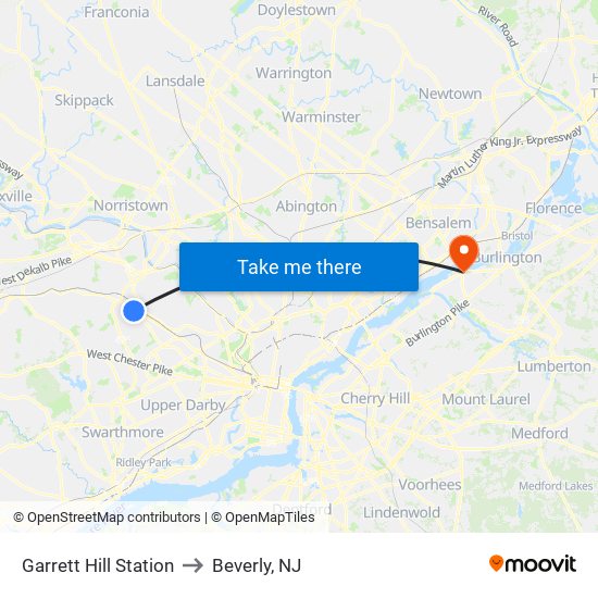 Garrett Hill Station to Beverly, NJ map