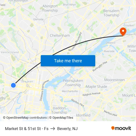 Market St & 51st St - Fs to Beverly, NJ map