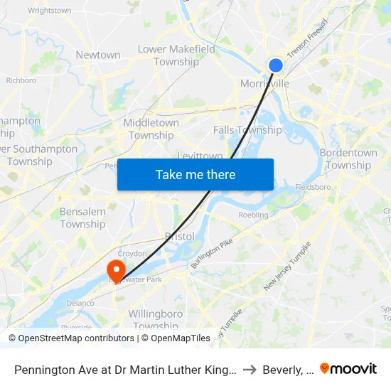 Pennington Ave at Dr Martin Luther King Jr Blvd to Beverly, NJ map