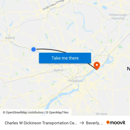 Charles W Dickinson Transportation Center to Beverly, NJ map
