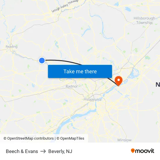 Beech & Evans to Beverly, NJ map