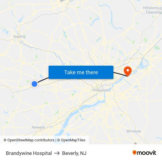 Brandywine Hospital to Beverly, NJ map